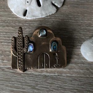 Vintage Brass Southwestern Pin with Abalone accents